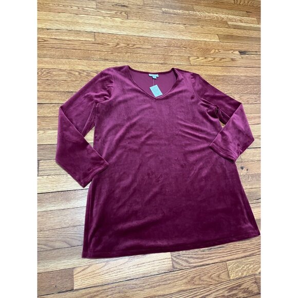 Pure Jill Bordeaux Red Long Sleeve Velour Tunic Top Sz Petite Large PL Shirt NWT - Picture 2 of 7